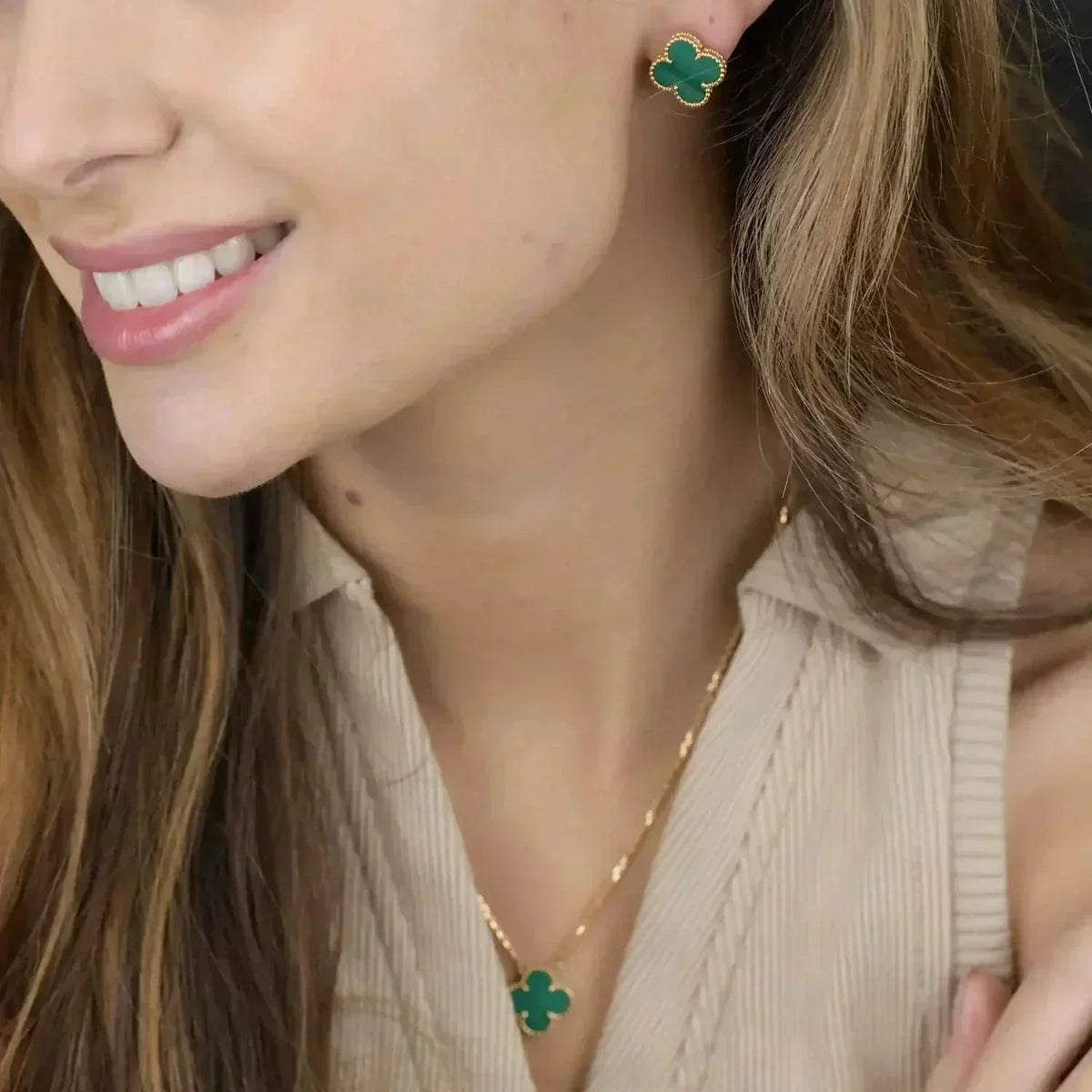 ¡®Aura Jewels¡¯CLOVER MINI 9.5MM MALACHITE EARRINGS