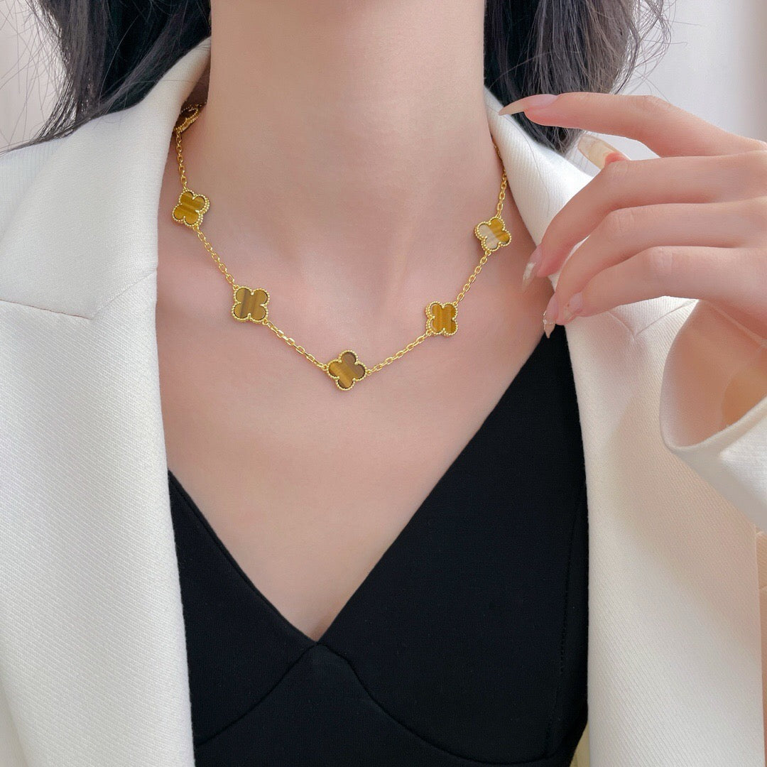 ¡®Aura Jewels¡¯CLOVER 10 MOTIFS TIGER EYE NECKLACE