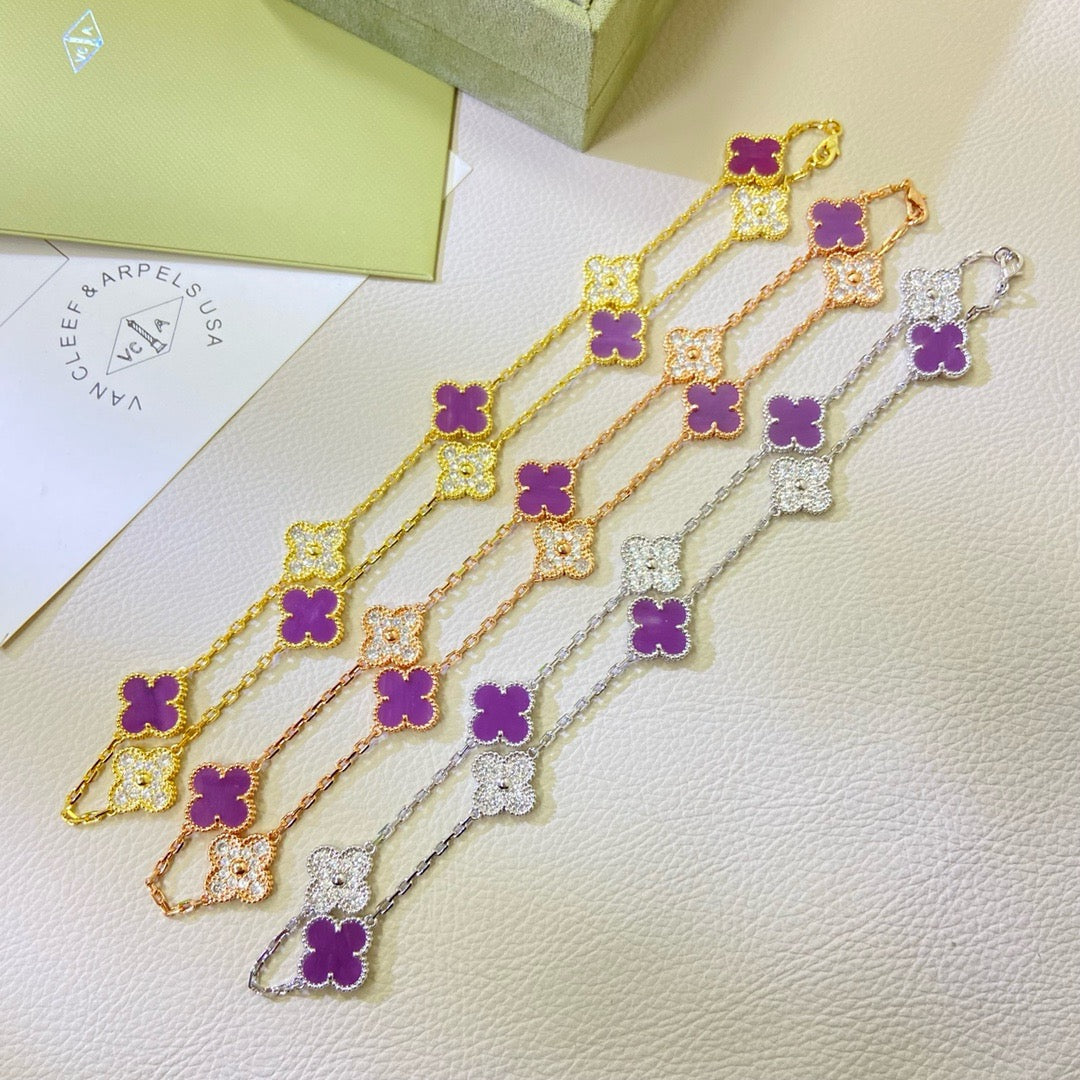 ¡®Aura Jewels¡¯CLOVER 10 MOTIFS PURPLE VIOLET DIAMOND NECKLACE