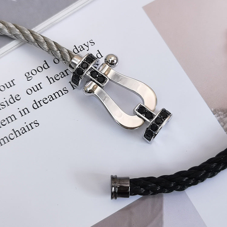 ¡®Aura Jewels¡¯FORCE LARGE HORSESHOE BLACK DIAMOND BRACELET SILVER