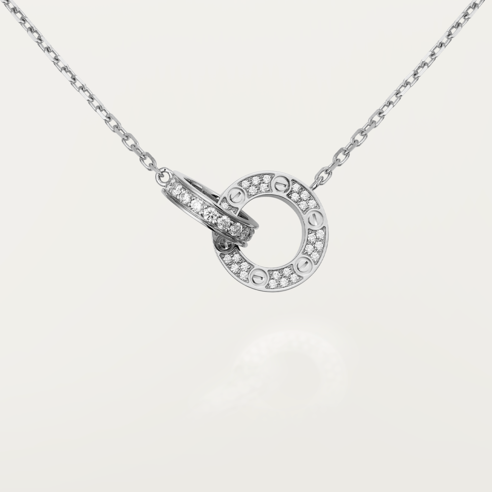 ¡®Aura Jewels¡¯LOVE 7.6MM NECKLACE ROSE GOLD AND SILVER FULL DIAMOND