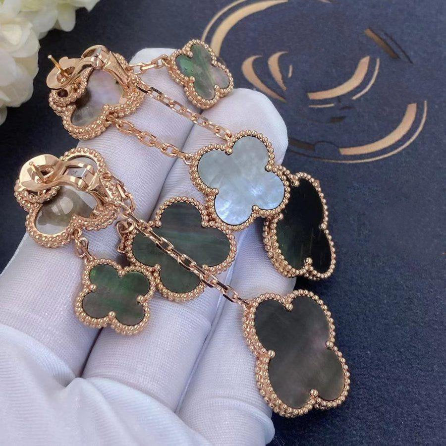 ¡®Aura Jewels¡¯CLOVER EARRINGS DARK MOP 4 MOTIFS ROSE GOLD