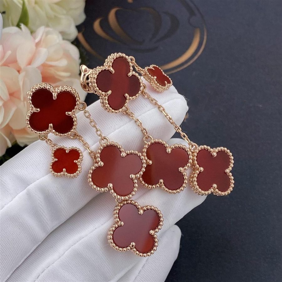 ¡®Aura Jewels¡¯CLOVER EARRINGS CARNELIAN 4 MOTIFS PINK GOLD