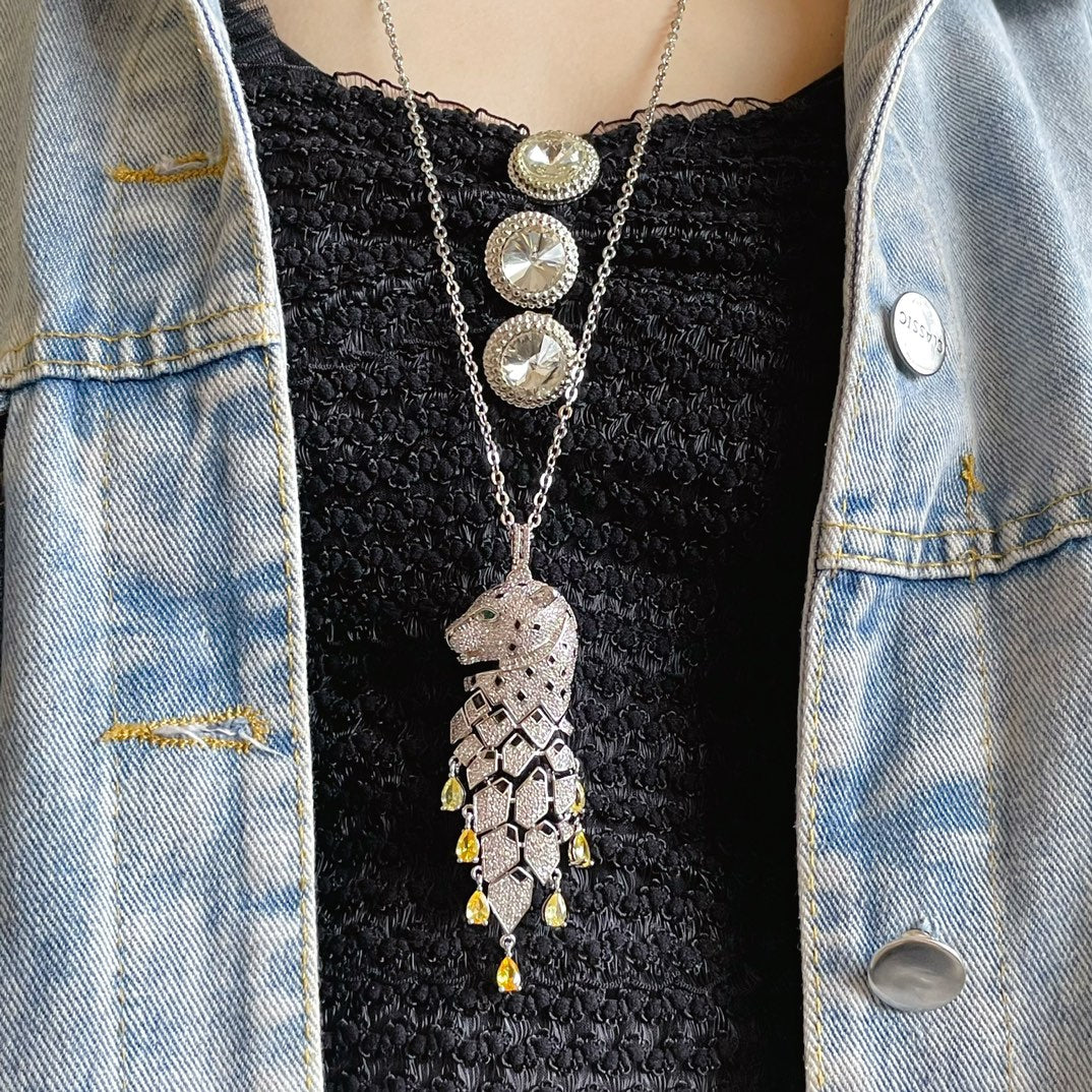 ¡®Aura Jewelry¡ High Jewelry Pave Panther Tassel Necklace