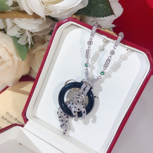 ¡®Aura Jewelry¡¯Pave Panther Circle Pendant Necklace