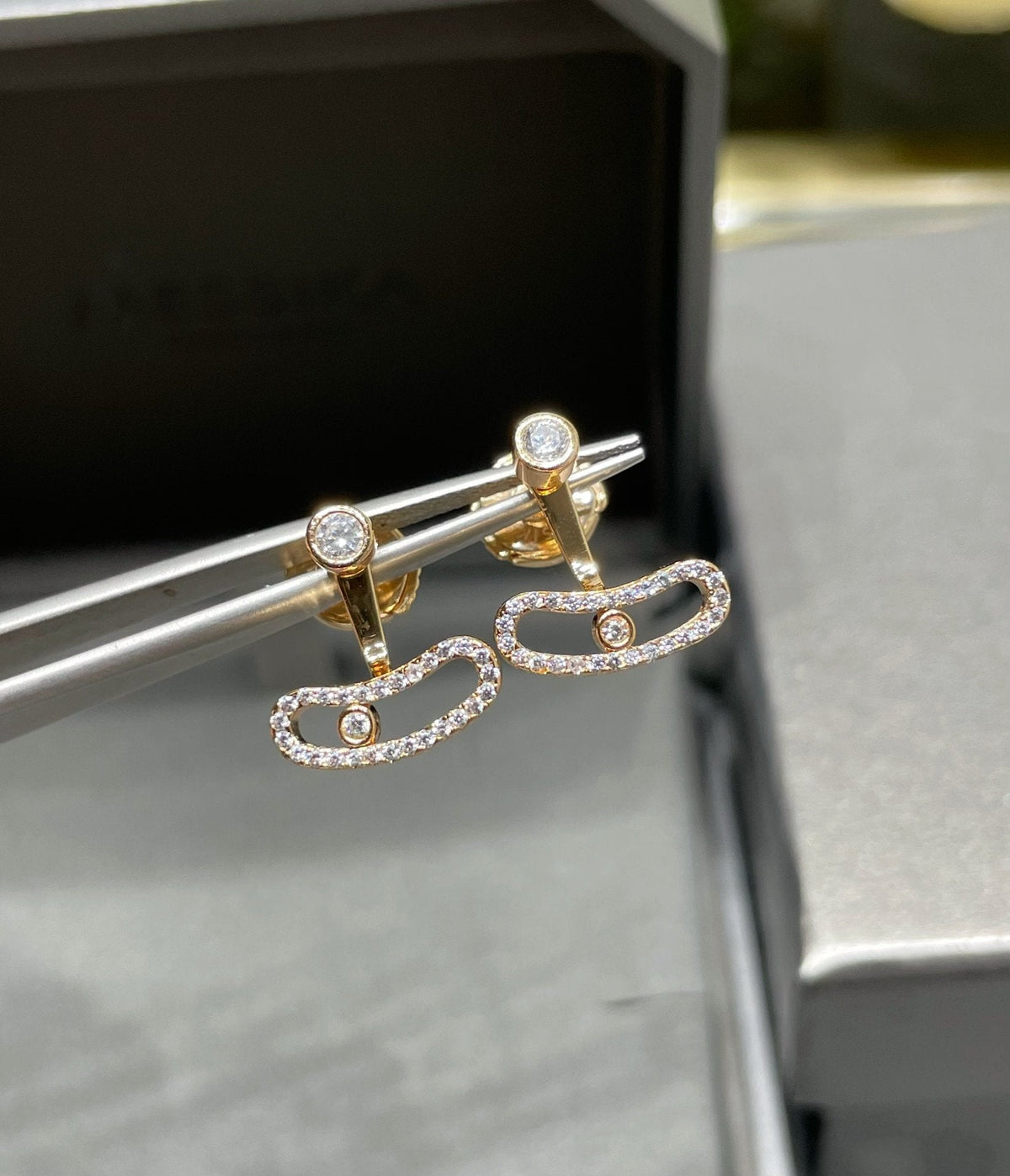 [Aura Jewels]MOVE UNO PINK GOLD DIAMOND EARRINGS