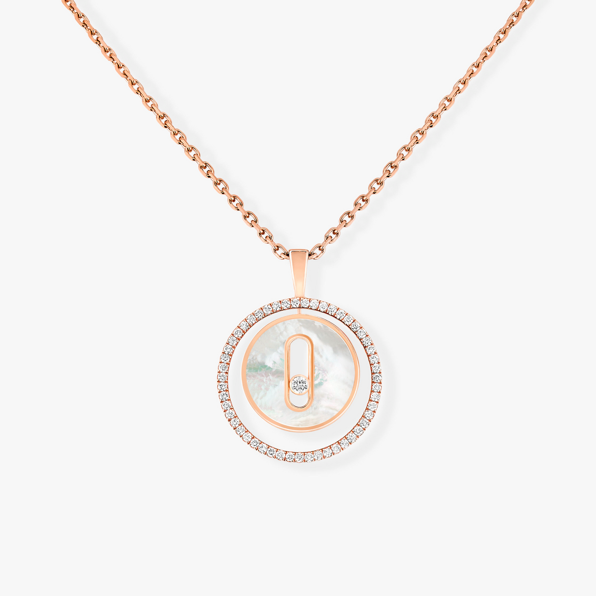 [Aura Jewels]LUCKY MOVE 1 DIAMOND WHITE MOTHER OF PEARL PINK GOLD DIAMOND NECKLACE