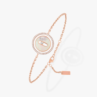 [Aura Jewels]LUCKY MOVE WHITE MOTHER OF PEARL PINK GOLD DIAMOND BRACELET(Adjustable)