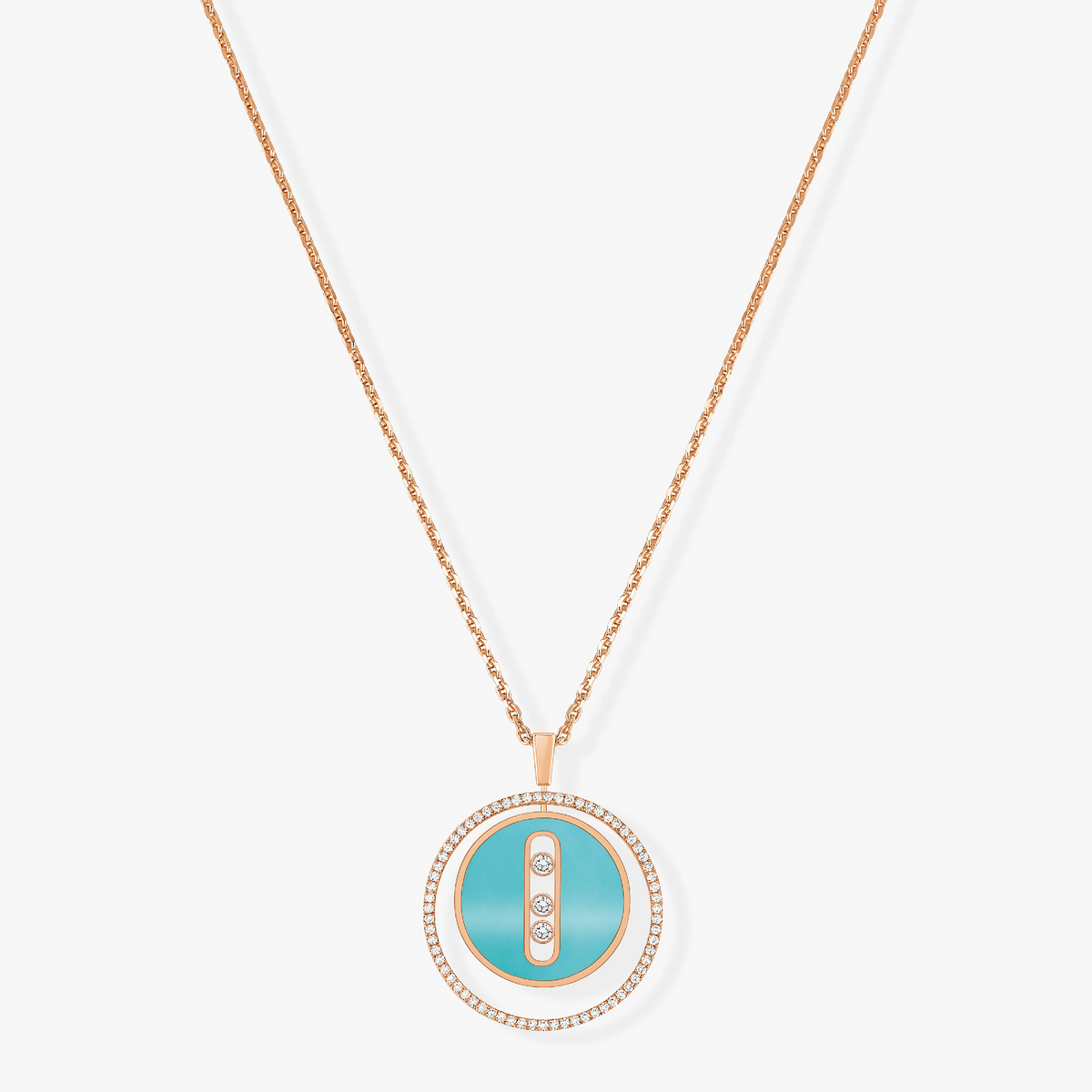 [Aura Jewels]LUCKY MOVE 3 DIAMONDS TURQUOISE PINK GOLD DIAMOND NECKLACE