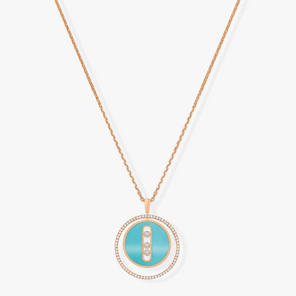 [Aura Jewels]LUCKY MOVE 3 DIAMONDS TURQUOISE PINK GOLD DIAMOND NECKLACE