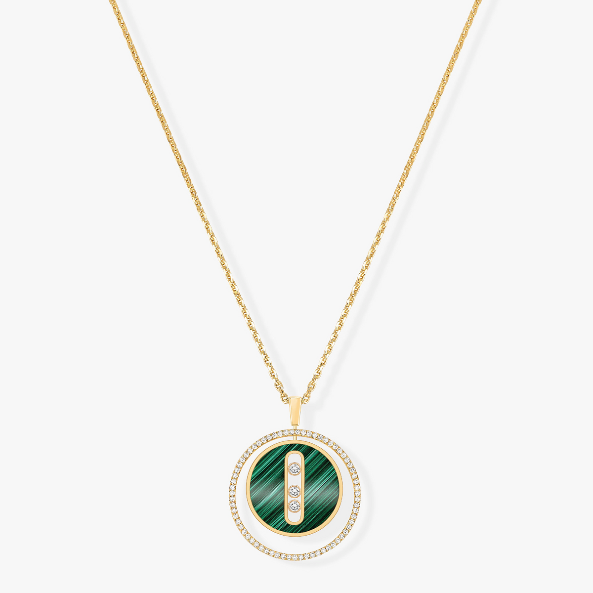 [Aura Jewels]LUCKY MOVE 3 DIAMOND MALACHITE GOLD DIAMOND NECKLACE