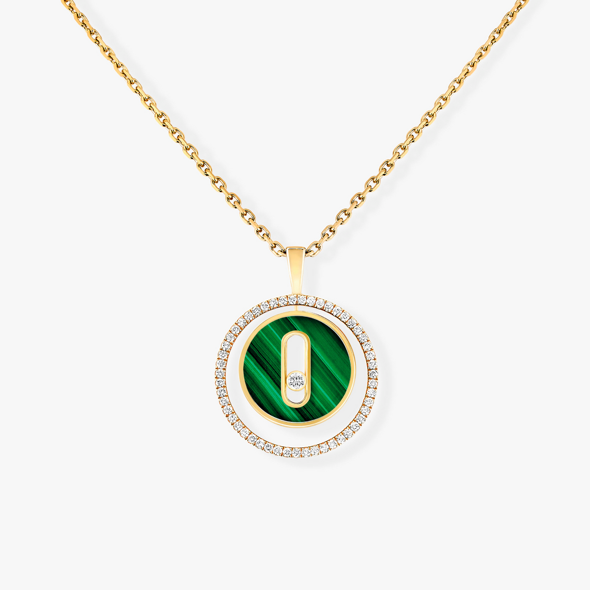 [Aura Jewels]LUCKY MOVE 1 DIAMOND MALACHITE GOLD DIAMOND NECKLACE