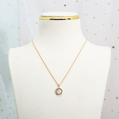 [Aura Jewelry] T  Round Double-Sided Mother-of-Pearl Necklace
