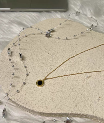 [Aura Jewelry] T  Round Double-Sided Mother-of-Pearl Necklace