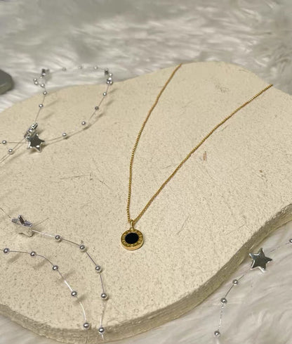 [Aura Jewelry] T  Round Double-Sided Mother-of-Pearl Necklace