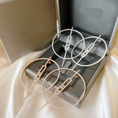 [Aura Jewelry]Move Large Hoop Earrings, Three Sliding Diamonds