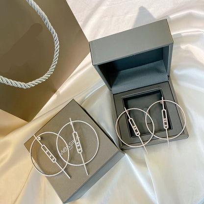 [Aura Jewelry]Move Large Hoop Earrings, Three Sliding Diamonds