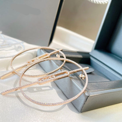 [Aura Jewelry]Move Large Hoop Earrings, Three Sliding Diamonds