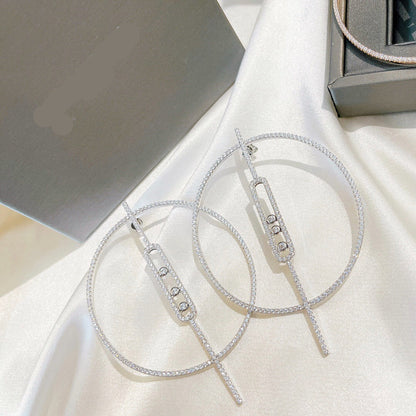 [Aura Jewelry]Move Large Hoop Earrings, Three Sliding Diamonds