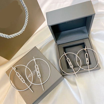 [Aura Jewelry]Move Large Hoop Earrings, Three Sliding Diamonds