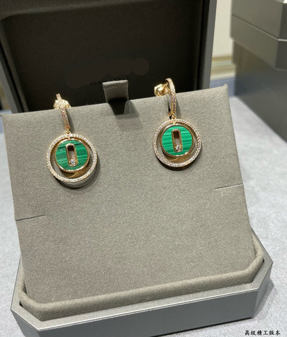 [Aura Jewelry]LUCKY MOVE Sliding‑diamond C‑shape Ear Hoops
