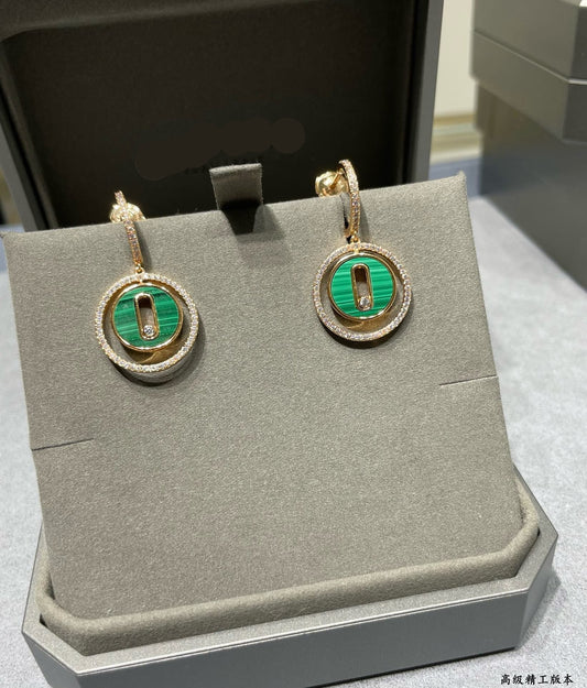 [Aura Jewelry]LUCKY MOVE Sliding‑diamond C‑shape Ear Hoops