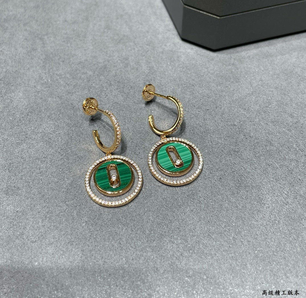 [Aura Jewelry]LUCKY MOVE Sliding‑diamond C‑shape Ear Hoops