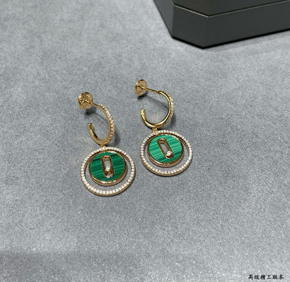[Aura Jewelry]LUCKY MOVE Sliding‑diamond C‑shape Ear Hoops