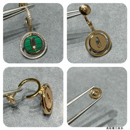 [Aura Jewelry]LUCKY MOVE Sliding‑diamond C‑shape Ear Hoops