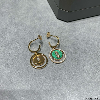 [Aura Jewelry]LUCKY MOVE Sliding‑diamond C‑shape Ear Hoops