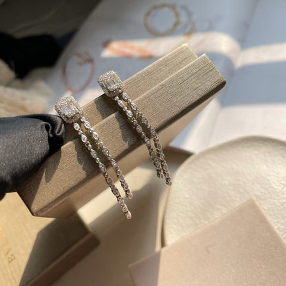 [Aura Jewelry] Alix Long Drop Earrings, White Gold with Diamonds