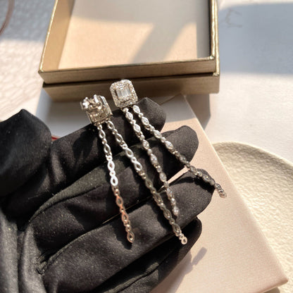 [Aura Jewelry] Alix Long Drop Earrings, White Gold with Diamonds
