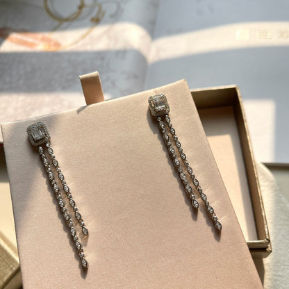 [Aura Jewelry] Alix Long Drop Earrings, White Gold with Diamonds
