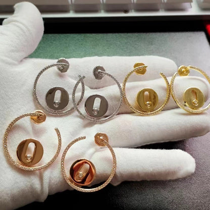 [Aura Jewelry] Move Hoop Earrings, Yellow Gold Pave Diamonds with Moving Diamond