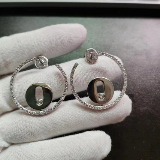 [Aura Jewelry] Move Hoop Earrings, Yellow Gold Pave Diamonds with Moving Diamond