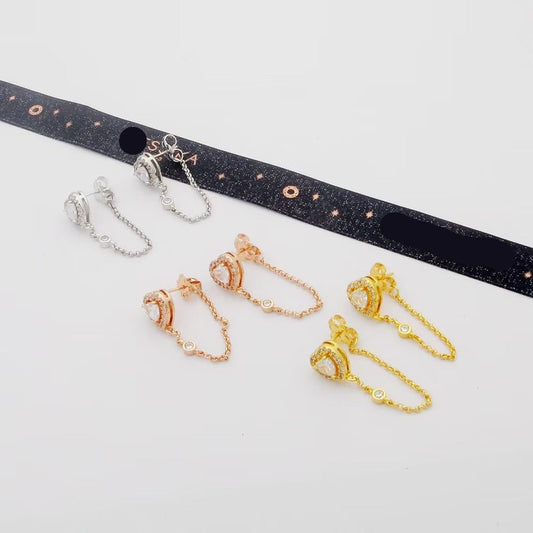 [Aura Jewelry]My Twin Heart Chain Earrings