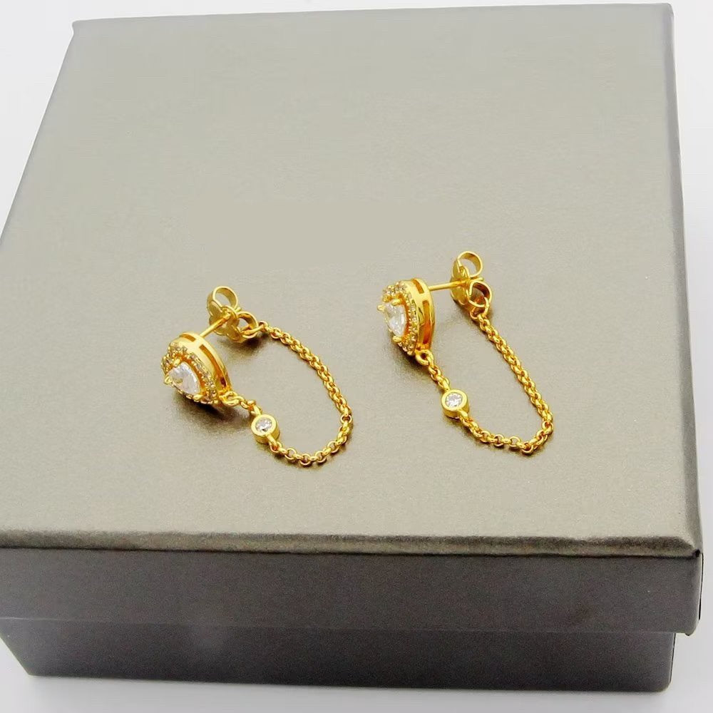 [Aura Jewelry]My Twin Heart Chain Earrings