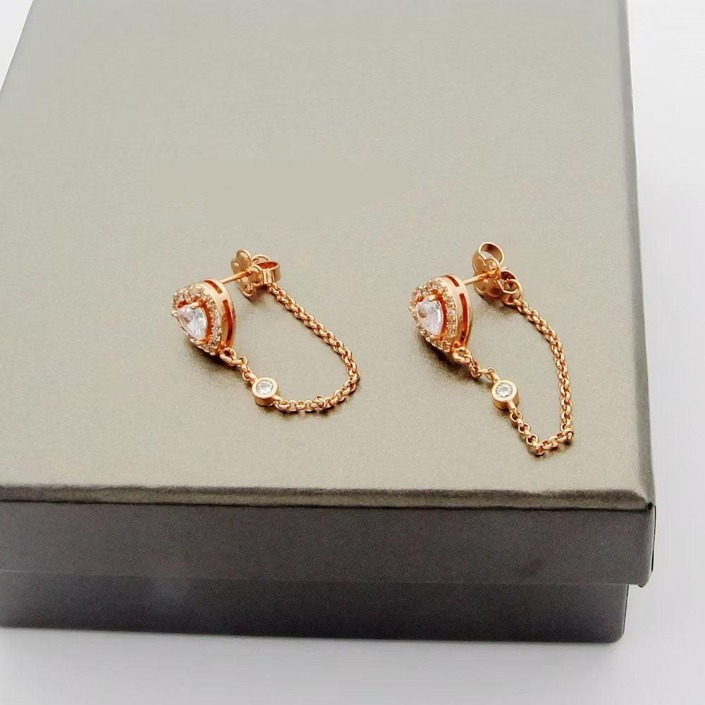 [Aura Jewelry]My Twin Heart Chain Earrings