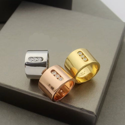 [Aura Jewelry] Move Wide 3 Moving Diamonds Wide Band Ring