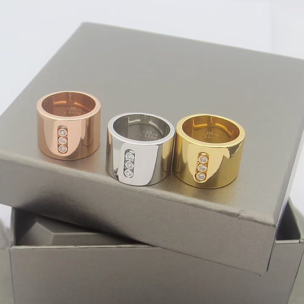 [Aura Jewelry] Move Wide 3 Moving Diamonds Wide Band Ring