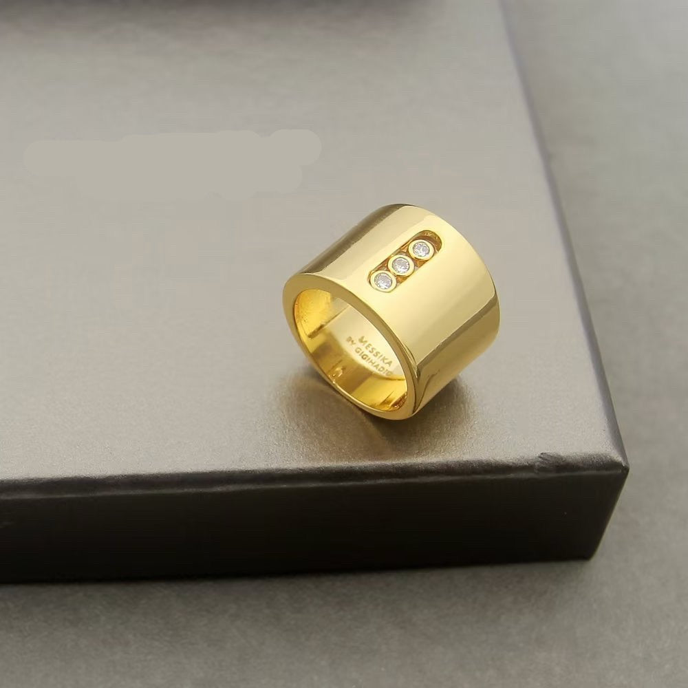 [Aura Jewelry] Move Wide 3 Moving Diamonds Wide Band Ring
