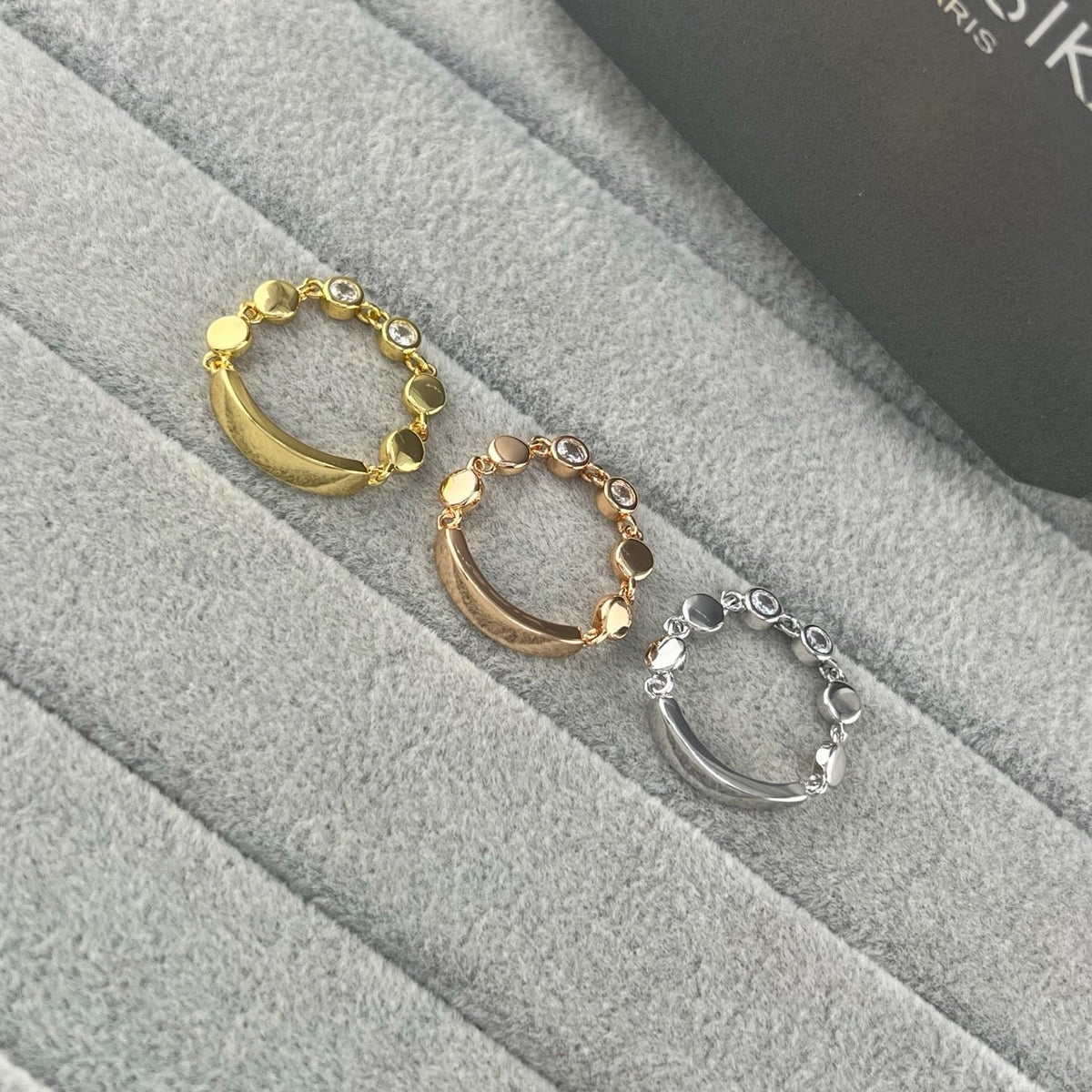 [Aura Jewelry]Move Link Chain Ring with Two Moving Diamonds