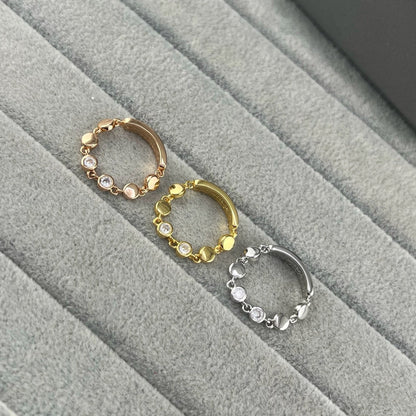 [Aura Jewelry]Move Link Chain Ring with Two Moving Diamonds
