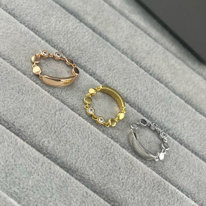 [Aura Jewelry]Move Link Chain Ring with Two Moving Diamonds