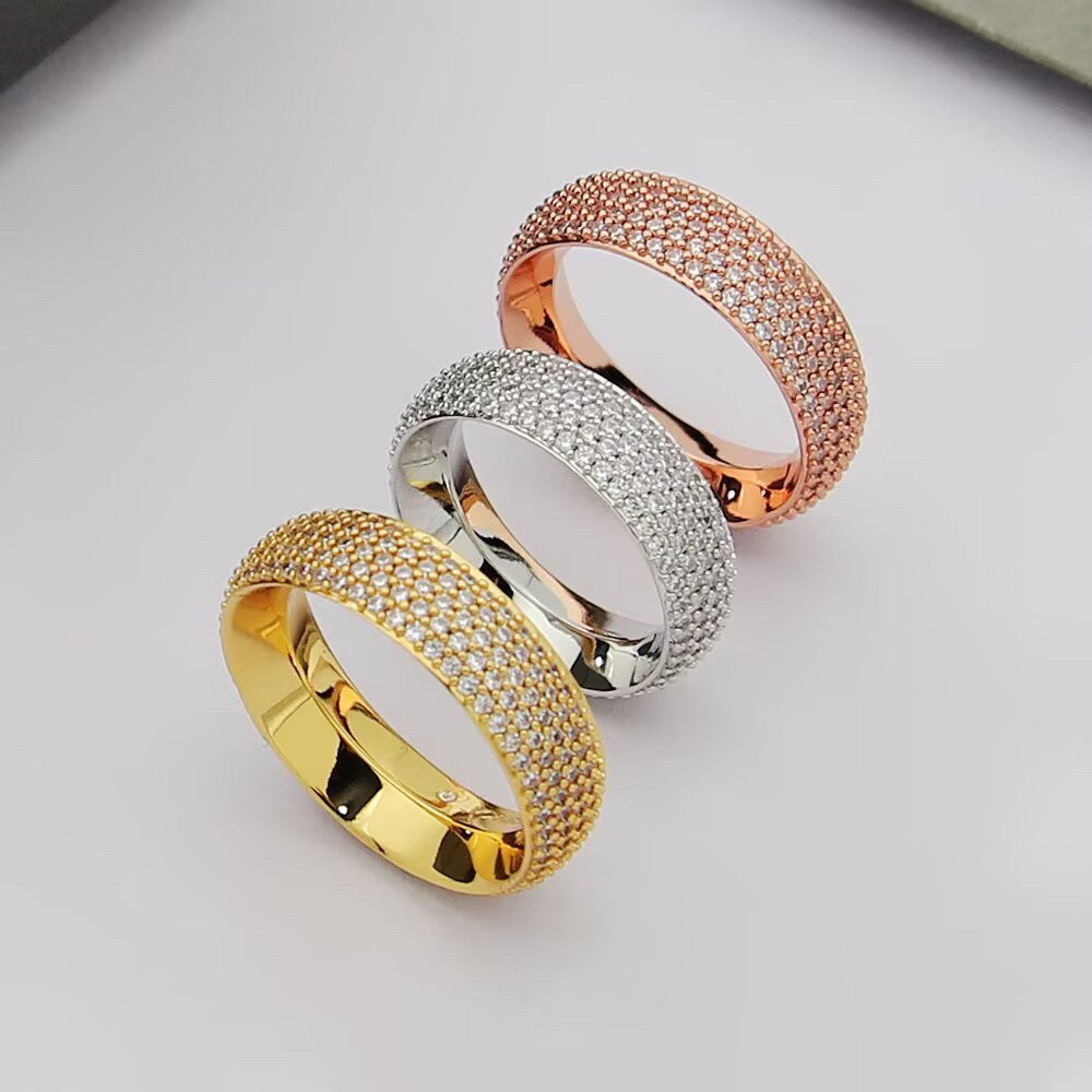 [Aura Jewelry]Fiery Full Pavé Diamond Wide Band Ring,