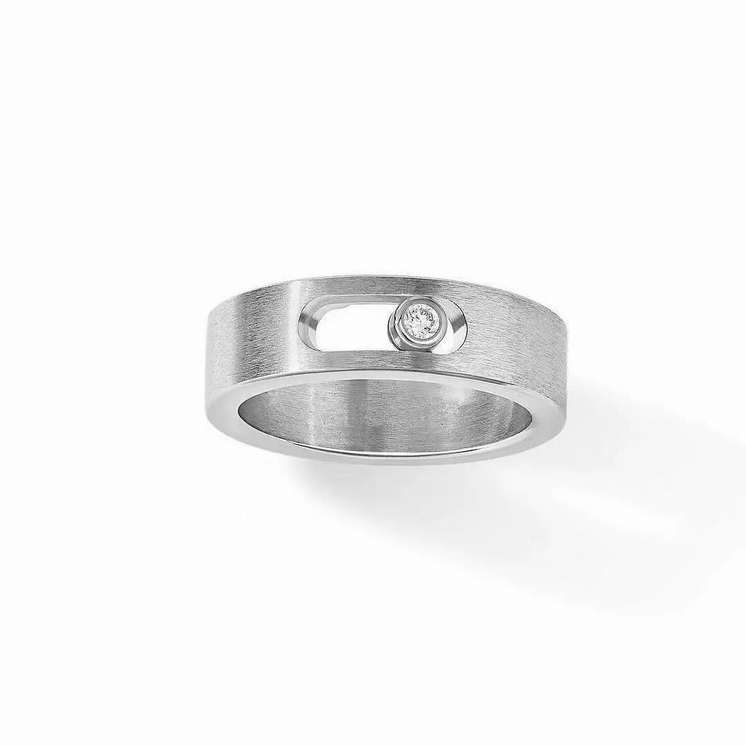 [Aura Jewelry]Black Titanium Ring with Single Sliding Diamond (Men's Style)