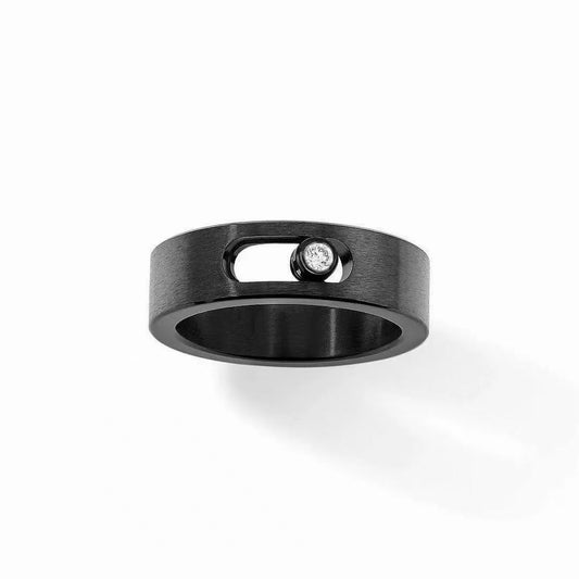 [Aura Jewelry]Black Titanium Ring with Single Sliding Diamond (Men's Style)