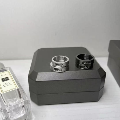 [Aura Jewelry]Black Titanium Ring with Single Sliding Diamond (Men's Style)
