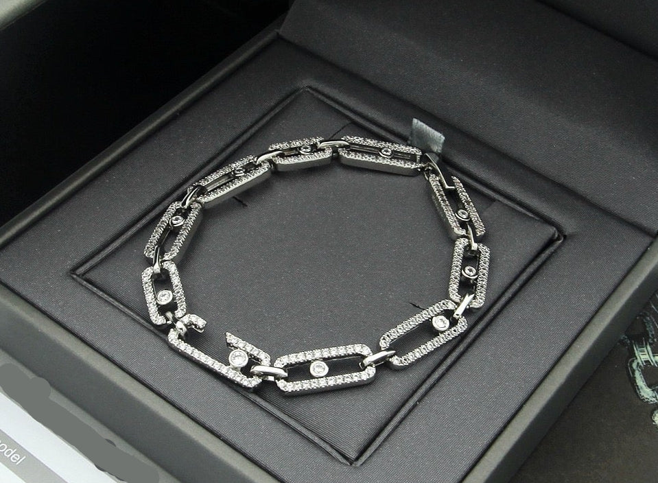 [Aura Jewelry]Large Full Diamond Unisex Sliding Bracelet with Moissanite