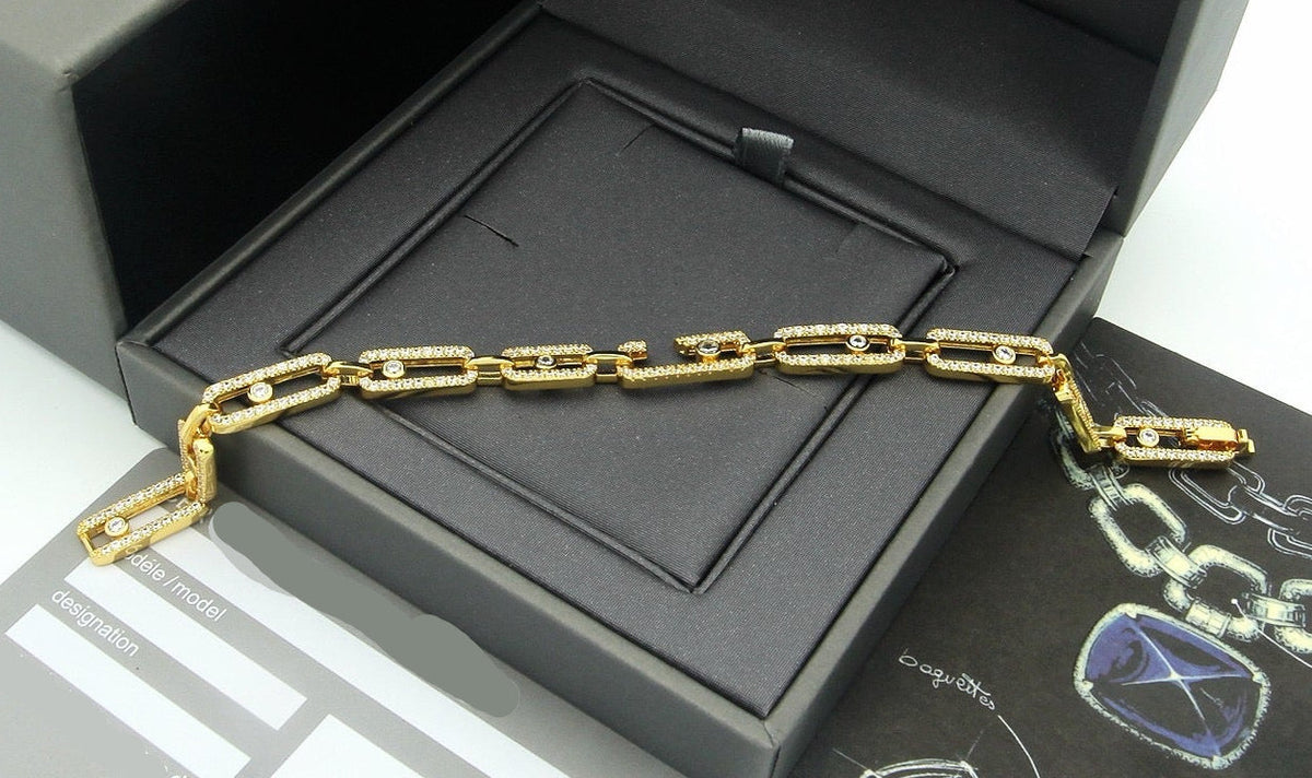 [Aura Jewelry]Large Full Diamond Unisex Sliding Bracelet with Moissanite